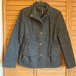 New York & Co. M Wool Short Peacoat Peplum Zipper & Snap Closure Black & White